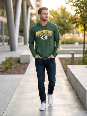 Fanatics Green Packers NFL Lightweight Slub Pullover Long Sleeve Hoodie Graphic